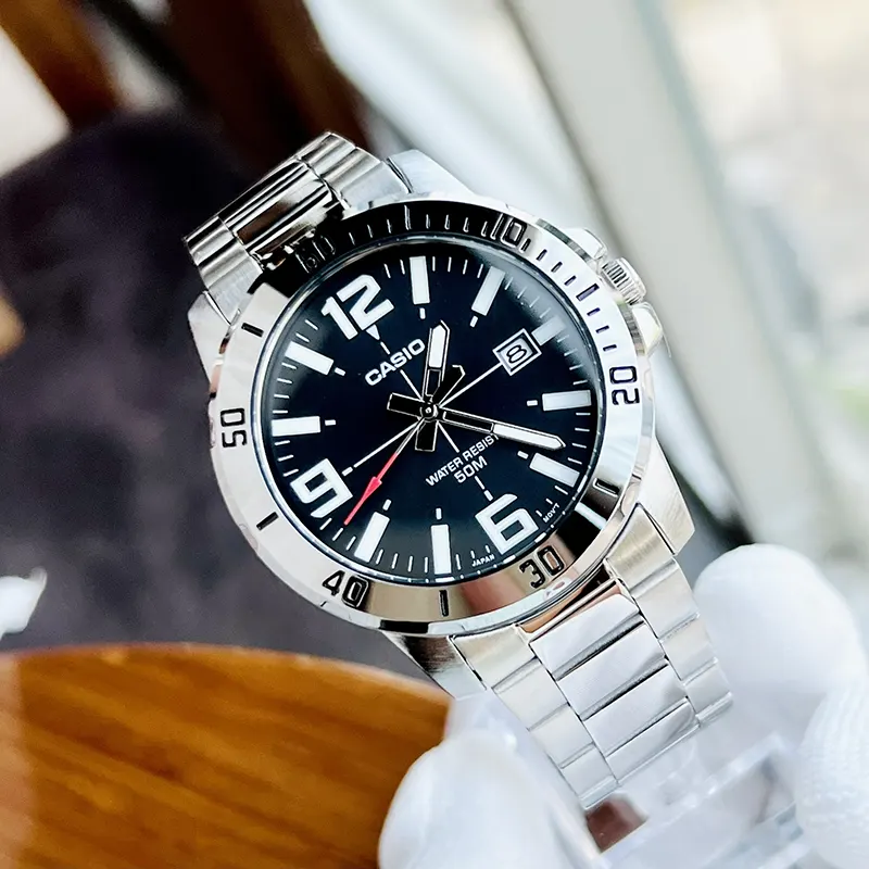 Casio Enticer Black 45mm Dial Men's Watch- MTP-VD01D-1BV